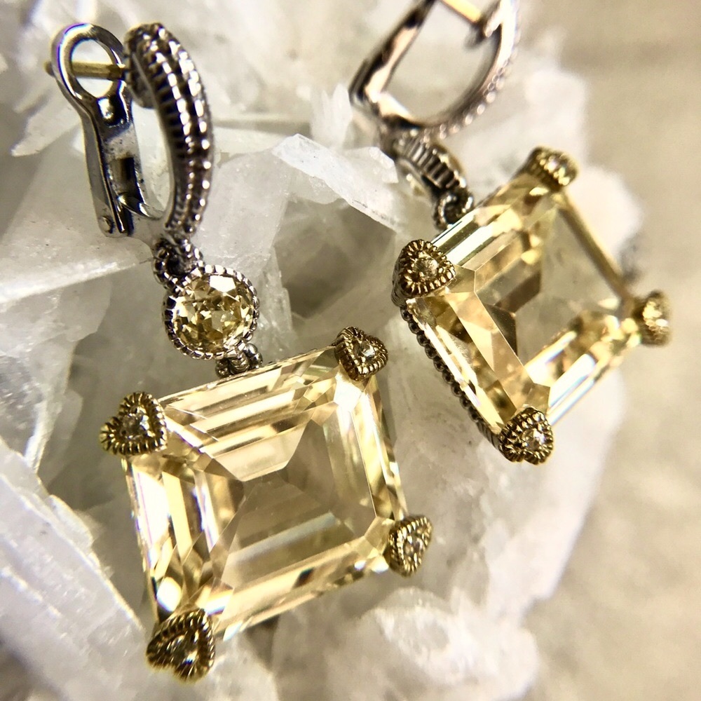 925 18K Canary Crystal & Sapphire JR TWO Earrings - Picture 6 of 11